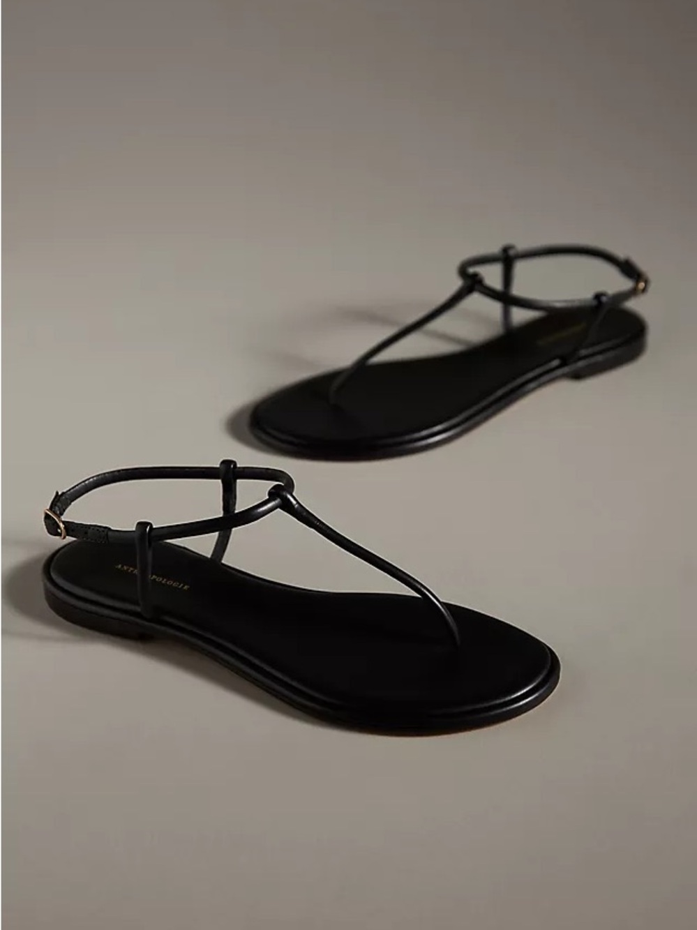 Anthropologie Black T-Strap Minimalist Sandals